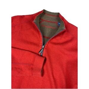 Tommy Bahama EUC Men's Flip Side Twill Reversible Half Zip Pullover Red/Brown L